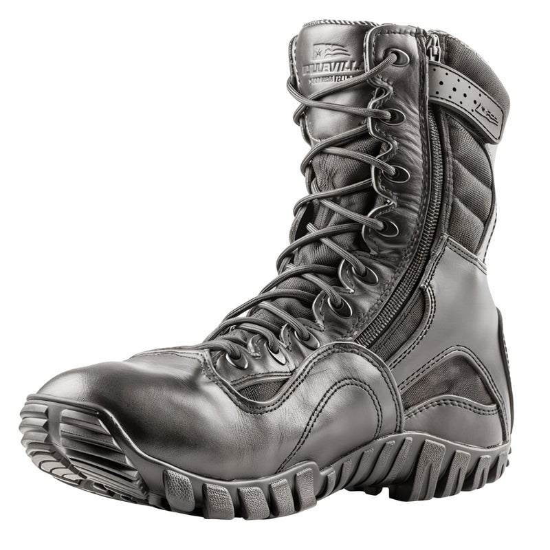 Belleville 8-Inch Side-Zip Tactical Boot - EVA Work Boots - High-Traction Military Footwear - Quick On/Off Entry - Cattlehide Leather Boots - Curved Side Zip - Black - 13 Wide - Image 1